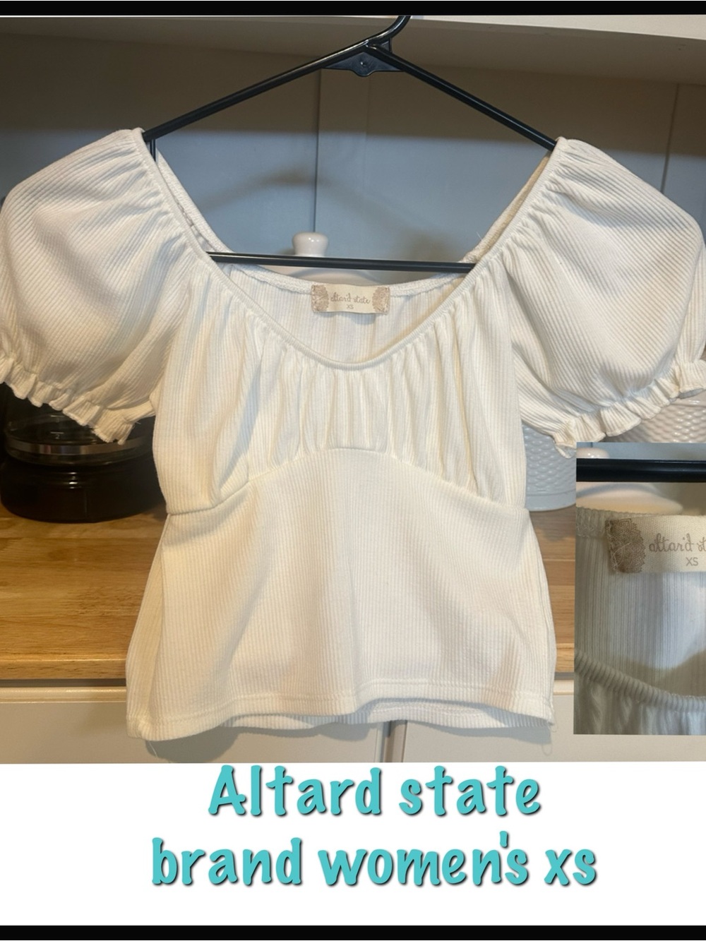 Altar'd State Women's Cream Ribbed Puff Sleeve Top